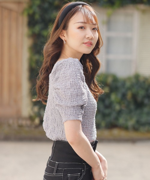 LIPSERVICE(リップサービス)の「ホイップカットトップス(Tシャツ/カットソー・レディース・ブルー/アイボリー/モカ/イエロー×グリーン・FREE)」の5枚目の写真