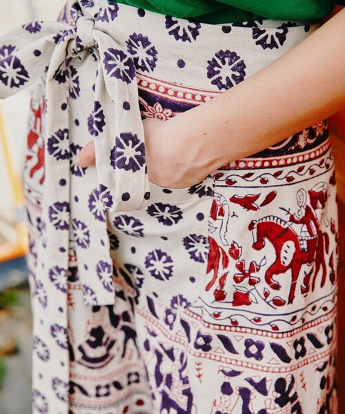 Freada（フリーダ）の「Freada/フリーダ インド木版ラップスカート（スカート・レディース・レッド・ﾌﾘ-）」の6枚目の写真