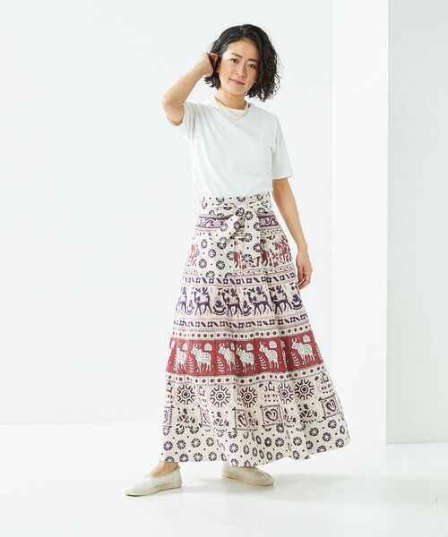 Freada（フリーダ）の「Freada/フリーダ インド木版ラップスカート（スカート・レディース・レッド・ﾌﾘ-）」の10枚目の写真
