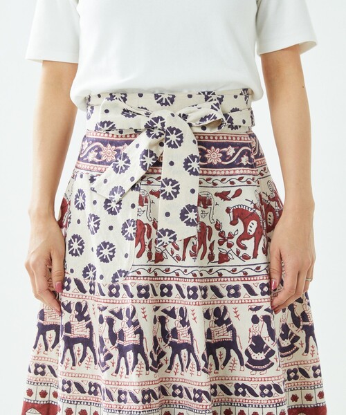 Freada（フリーダ）の「Freada/フリーダ インド木版ラップスカート（スカート・レディース・レッド・ﾌﾘ-）」の2枚目の写真