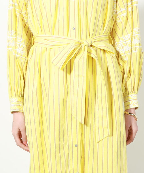 ヌキテパ　ワンピース　COTTON STRIPE EMB DRESS サイズS Cotton Voile Stripe Panel Dress | Pasand by ne Quittez pas