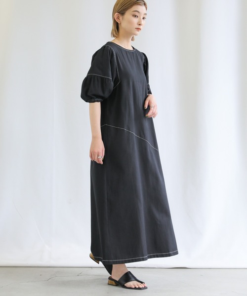 select MOCA（セレクトモカ）の「2022 SS ボリュームスリーブステッチワンピース（ワンピース・レディース・ブラック/アイボリー・FREE）」の2枚目の写真