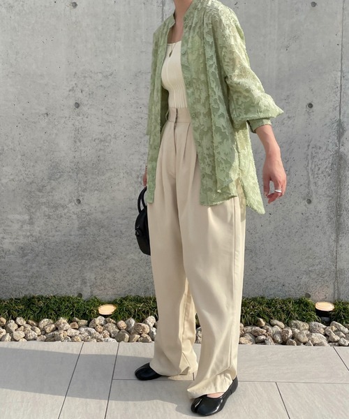 select MOCA by misato（セレクトモカバイミサト）の「2022 SS バンドカラージャガードレースブラウス（シャツ/ブラウス・レディース・ブラック/オフホワイト/グリーン・FREE）」の15枚目の写真