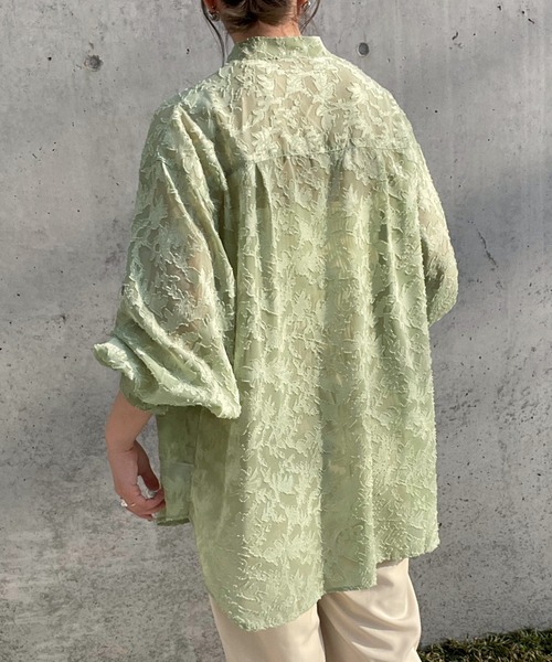 select MOCA by misato（セレクトモカバイミサト）の「2022 SS バンドカラージャガードレースブラウス（シャツ/ブラウス・レディース・ブラック/オフホワイト/グリーン・FREE）」の17枚目の写真