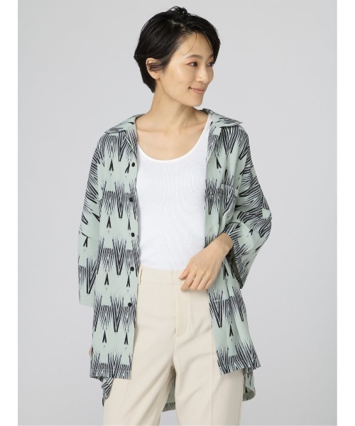 semantic design(セマンティックデザイン)の「セマンティックデザイン 幾何学柄 オープンカラー半袖ルーズシャツ(シャツ/ブラウス・メンズ・ホワイト/グリーン・LARGE/MEDIUM)」の1枚目の写真