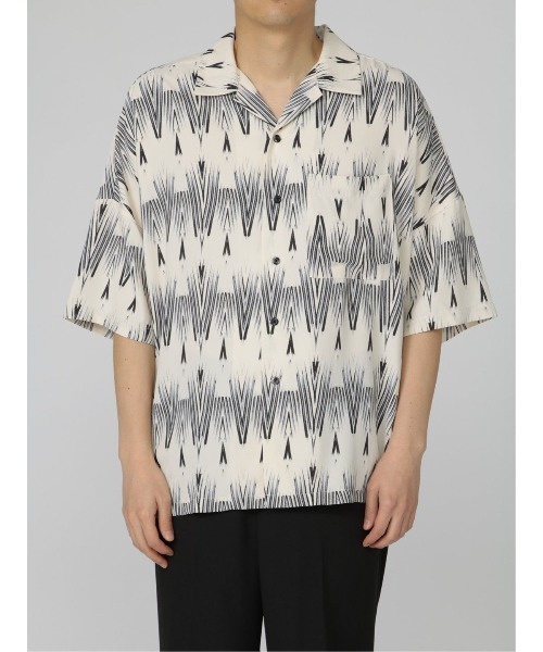 semantic design(セマンティックデザイン)の「セマンティックデザイン 幾何学柄 オープンカラー半袖ルーズシャツ(シャツ/ブラウス・メンズ・ホワイト/グリーン・LARGE/MEDIUM)」の6枚目の写真