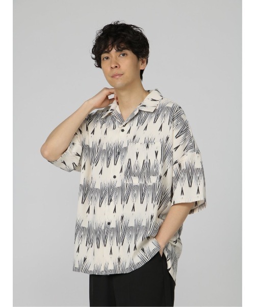 semantic design(セマンティックデザイン)の「セマンティックデザイン 幾何学柄 オープンカラー半袖ルーズシャツ(シャツ/ブラウス・メンズ・ホワイト/グリーン・LARGE/MEDIUM)」の13枚目の写真