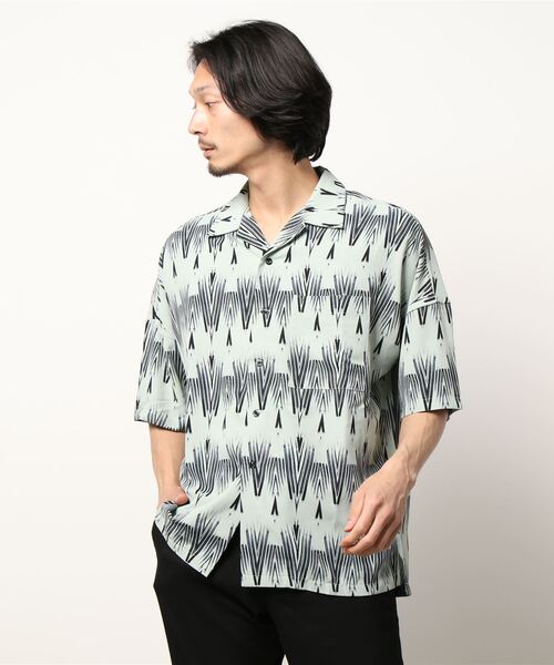 semantic design(セマンティックデザイン)の「セマンティックデザイン 幾何学柄 オープンカラー半袖ルーズシャツ(シャツ/ブラウス・メンズ・ホワイト/グリーン・LARGE/MEDIUM)」の14枚目の写真