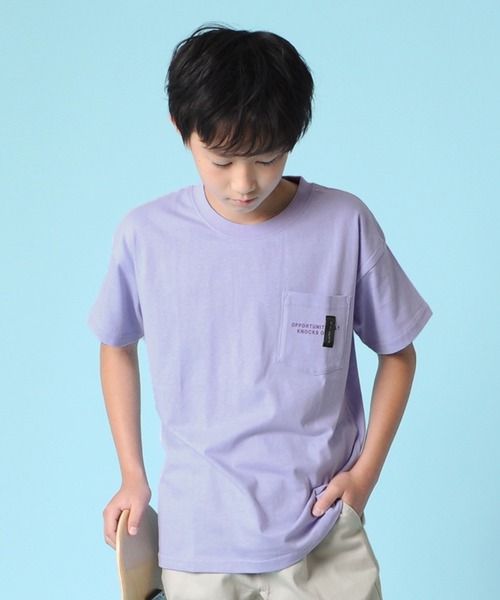 GLAZOS(グラソス)の「天竺・ドロップショルダーネームポケット半袖Tシャツ(Tシャツ/カットソー・キッズ・ライトグリーン/ブラック/オフホワイト/パープル・170cm/140cm/160cm/150cm/130cm)」の4枚目の写真