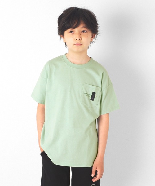 GLAZOS(グラソス)の「天竺・ドロップショルダーネームポケット半袖Tシャツ(Tシャツ/カットソー・キッズ・ライトグリーン/ブラック/オフホワイト/パープル・170cm/140cm/160cm/150cm/130cm)」の1枚目の写真