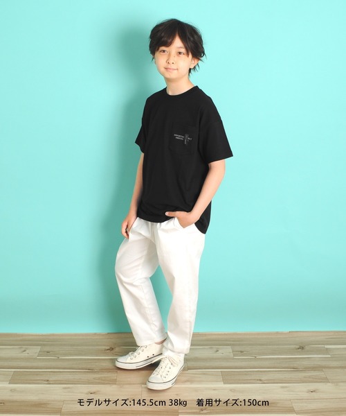 GLAZOS(グラソス)の「天竺・ドロップショルダーネームポケット半袖Tシャツ(Tシャツ/カットソー・キッズ・ライトグリーン/ブラック/オフホワイト/パープル・170cm/140cm/160cm/150cm/130cm)」の7枚目の写真