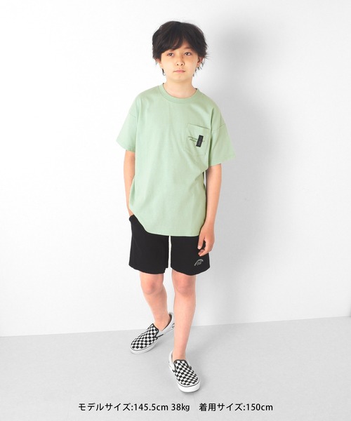 GLAZOS(グラソス)の「天竺・ドロップショルダーネームポケット半袖Tシャツ(Tシャツ/カットソー・キッズ・ライトグリーン/ブラック/オフホワイト/パープル・170cm/140cm/160cm/150cm/130cm)」の8枚目の写真