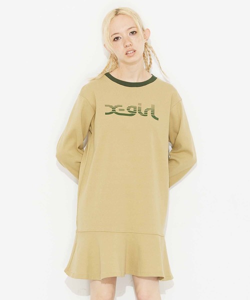 X-girl(エックスガール)の「SLICE MILLS LOGO L/S TEE DRESS/ミニ リンガー Tシャツワンピース(ワンピース・レディース・ブラック/ベージュ/バーガンディー・S/M)」の12枚目の写真