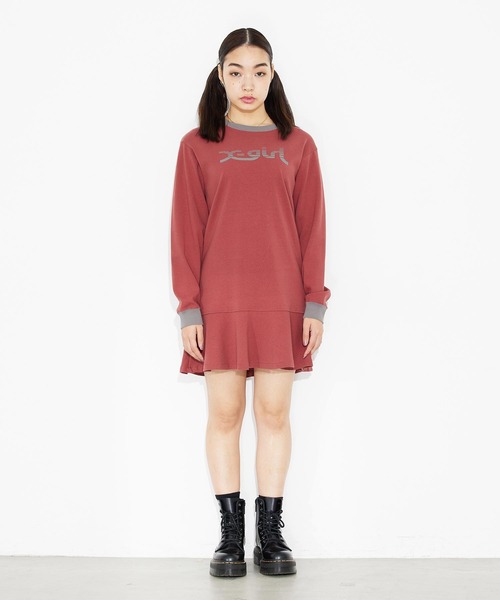 X-girl(エックスガール)の「SLICE MILLS LOGO L/S TEE DRESS/ミニ リンガー Tシャツワンピース(ワンピース・レディース・ブラック/ベージュ/バーガンディー・S/M)」の13枚目の写真