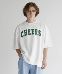 ETELIO | ビッグシルエットアーチロゴ裾切替5分袖スウェット(スウェット)