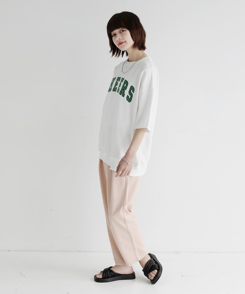 ETELIO（エテリオ）の「ビッグシルエットアーチロゴ裾切替5分袖スウェット（スウェット・メンズ・ホワイト/ブルー/マスタード/ワイン・S/M/L）」の17枚目の写真