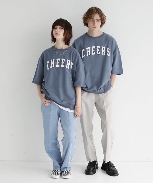 ETELIO（エテリオ）の「ビッグシルエットアーチロゴ裾切替5分袖スウェット（スウェット・メンズ・ホワイト/ブルー/マスタード/ワイン・S/M/L）」の18枚目の写真