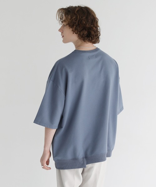 ETELIO（エテリオ）の「ビッグシルエットアーチロゴ裾切替5分袖スウェット（スウェット・メンズ・ホワイト/ブルー/マスタード/ワイン・S/M/L）」の12枚目の写真