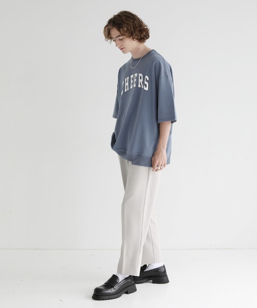 ETELIO（エテリオ）の「ビッグシルエットアーチロゴ裾切替5分袖スウェット（スウェット・メンズ・ホワイト/ブルー/マスタード/ワイン・S/M/L）」の6枚目の写真