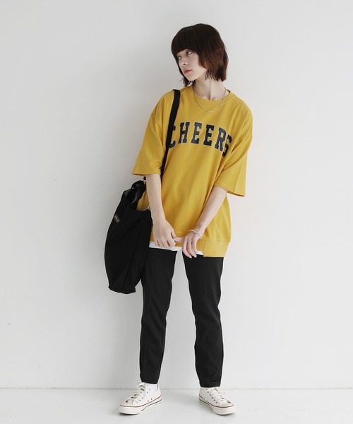 ETELIO（エテリオ）の「ビッグシルエットアーチロゴ裾切替5分袖スウェット（スウェット・メンズ・ホワイト/ブルー/マスタード/ワイン・S/M/L）」の20枚目の写真