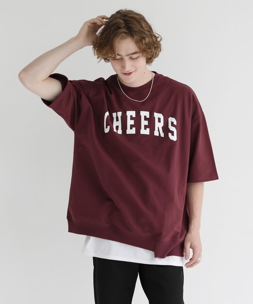 ETELIO（エテリオ）の「ビッグシルエットアーチロゴ裾切替5分袖スウェット（スウェット・メンズ・ホワイト/ブルー/マスタード/ワイン・S/M/L）」の14枚目の写真