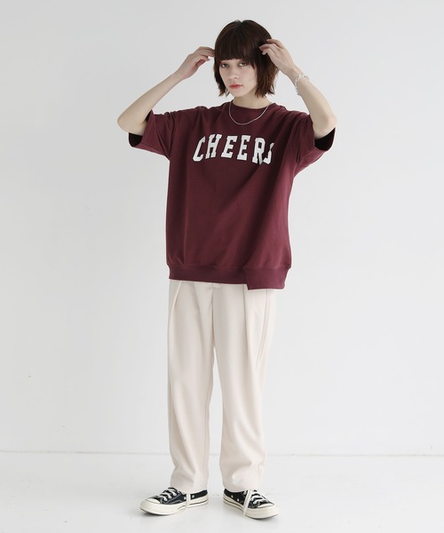 ETELIO（エテリオ）の「ビッグシルエットアーチロゴ裾切替5分袖スウェット（スウェット・メンズ・ホワイト/ブルー/マスタード/ワイン・S/M/L）」の21枚目の写真