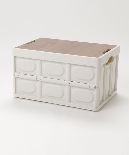 Made in I（メイドインアイ）の「ウッドトップ折りたたみコンテナ（大・55L）（収納グッズ・レディース・ホワイト/ブラック・FREE）」の5枚目の写真