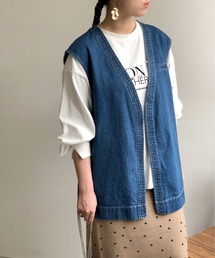 配色ステッチデニムベスト