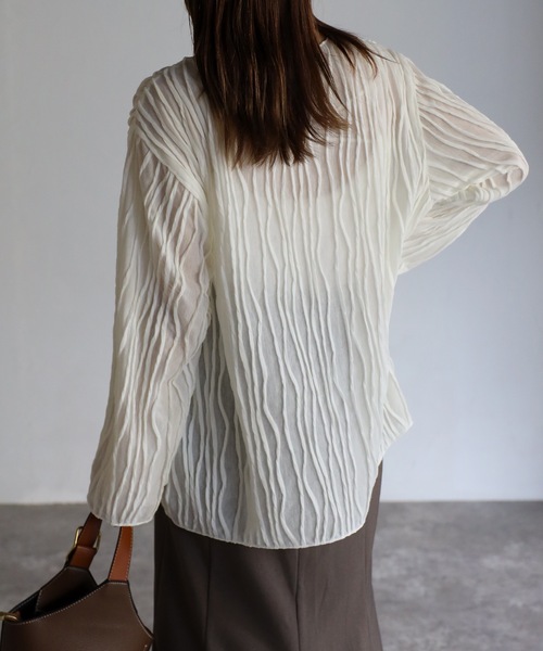 sakishimatokyo(サキシマトーキョー)の「【選べるサイズ】3Dウェーブデザインルーズトップス(Tシャツ/カットソー・レディース・ブラック/ベージュ/アイボリー/グリーン/ブルーグレー・FREE/S)」の12枚目の写真