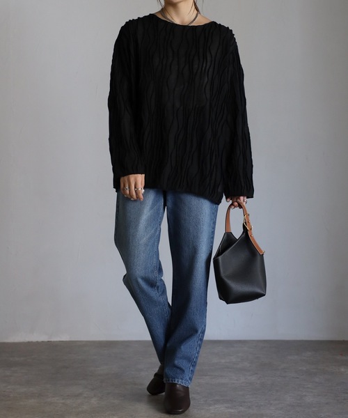 sakishimatokyo(サキシマトーキョー)の「【選べるサイズ】3Dウェーブデザインルーズトップス(Tシャツ/カットソー・レディース・ブラック/ベージュ/アイボリー/グリーン/ブルーグレー・FREE/S)」の16枚目の写真