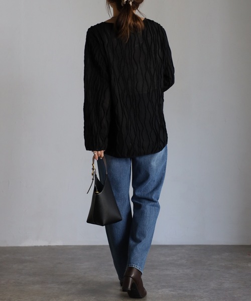 sakishimatokyo(サキシマトーキョー)の「【選べるサイズ】3Dウェーブデザインルーズトップス(Tシャツ/カットソー・レディース・ブラック/ベージュ/アイボリー/グリーン/ブルーグレー・FREE/S)」の18枚目の写真