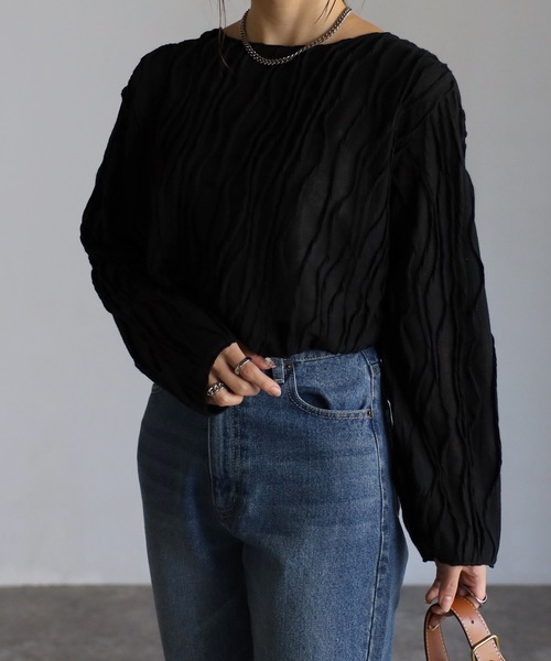 sakishimatokyo(サキシマトーキョー)の「【選べるサイズ】3Dウェーブデザインルーズトップス(Tシャツ/カットソー・レディース・ブラック/ベージュ/アイボリー/グリーン/ブルーグレー・FREE/S)」の20枚目の写真