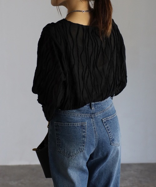 sakishimatokyo(サキシマトーキョー)の「【選べるサイズ】3Dウェーブデザインルーズトップス(Tシャツ/カットソー・レディース・ブラック/ベージュ/アイボリー/グリーン/ブルーグレー・FREE/S)」の22枚目の写真