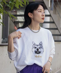 《WEB限定》【GLOSTER/グロスター】DOG&CAT 犬猫プリント裏毛スウェット