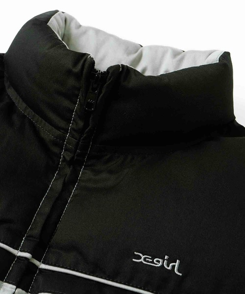 X-girl（エックスガール）の「STRIPED PUFFER VEST（ベスト・レディース・ブラック/ベージュ/ブルー・S/M）」の4枚目の写真