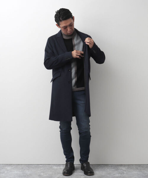 Stutostein Nolley's（シュテットシュタインノーリーズ）の「ビーバーチェスターコート（軽量・上質・オンオフ兼用）（チェスターコート・メンズ・ネイビー/ブラウン・M/L/XL）」の3枚目の写真