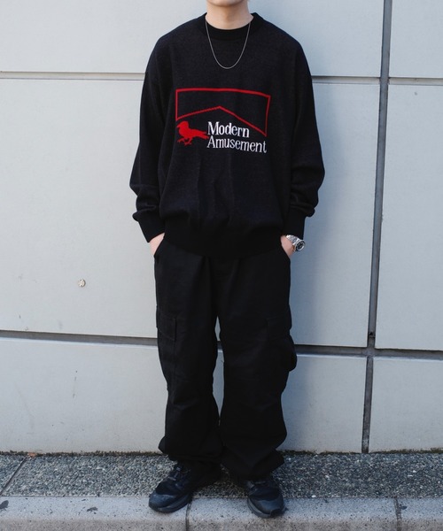 Modern Amusement(モダンアミューズメント)の「モダンアミューズメント ジャガードロゴニット(ニット/セーター・メンズ・アッシュグレー/ブラック・FREE)」の3枚目の写真