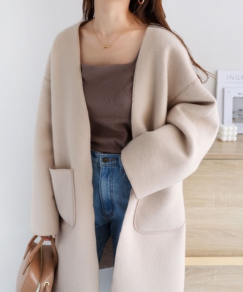 andme（アンドミー）の「2wayリバーシブルノーカラーコート（ノーカラーコート・レディース・グレイッシュベージュ/モカ/カーキ・S/M）」の3枚目の写真