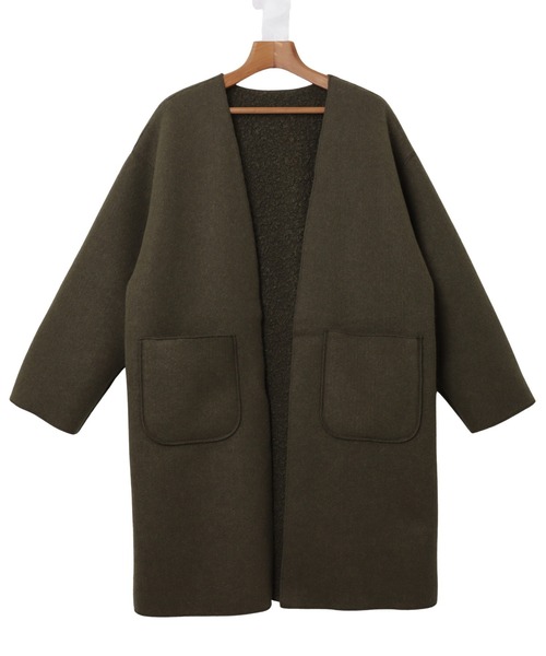 andme（アンドミー）の「2wayリバーシブルノーカラーコート（ノーカラーコート・レディース・グレイッシュベージュ/モカ/カーキ・S/M）」の6枚目の写真