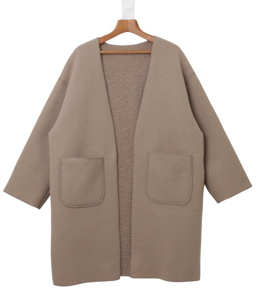 andme（アンドミー）の「2wayリバーシブルノーカラーコート（ノーカラーコート・レディース・グレイッシュベージュ/モカ/カーキ・S/M）」の7枚目の写真