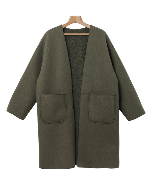 andme（アンドミー）の「2wayリバーシブルノーカラーコート（ノーカラーコート・レディース・グレイッシュベージュ/モカ/カーキ・S/M）」の11枚目の写真