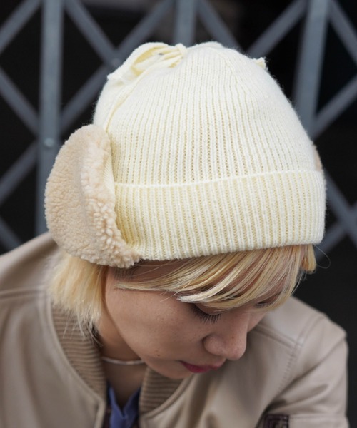 AVIREX（アヴィレックス）の「BOA BEANIE CAP/ ボアビーニーキャップ（ニットキャップ/ビーニー・レディース・ホワイト系2/ブラック・F）」の15枚目の写真