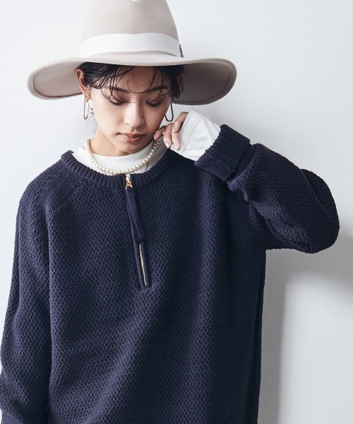CHIC STYLE(シックスタイル)の「<大きいサイズ>2WAYアラン柄ニットプルオーバー シックスタイル(ニット/セーター・レディース・ネイビー/アイボリー・5L/3L/L/4L/8L/6L/LL)」の2枚目の写真