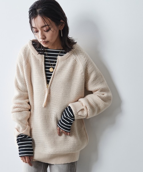 CHIC STYLE(シックスタイル)の「<大きいサイズ>2WAYアラン柄ニットプルオーバー シックスタイル(ニット/セーター・レディース・ネイビー/アイボリー・5L/3L/L/4L/8L/6L/LL)」の12枚目の写真