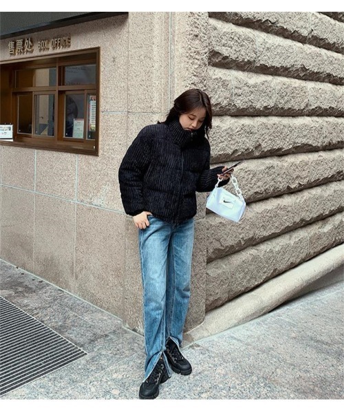 おしゃれスタ（オシャレスタ）の「フェミニンかわいいコーデュロイ中綿ジャケット（ダウンジャケット/コート・レディース・ピンク/ホワイト/ブラック/ブルー/ブラウン/イエロー・S/M/L）」の18枚目の写真