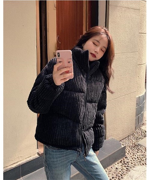 おしゃれスタ（オシャレスタ）の「フェミニンかわいいコーデュロイ中綿ジャケット（ダウンジャケット/コート・レディース・ピンク/ホワイト/ブラック/ブルー/ブラウン/イエロー・S/M/L）」の17枚目の写真