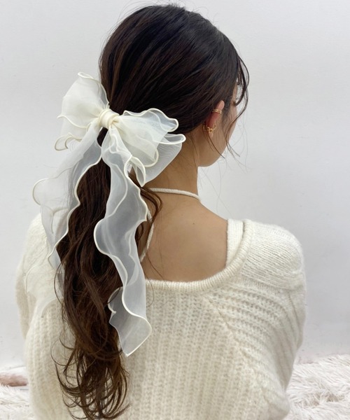 one after another NICE CLAUP(ワンアフターアナザーナイスクラップ)の「シフォンリボンバレッタ(バレッタ/ヘアクリップ・レディース・ブラック/オフホワイト・FREE)」の3枚目の写真
