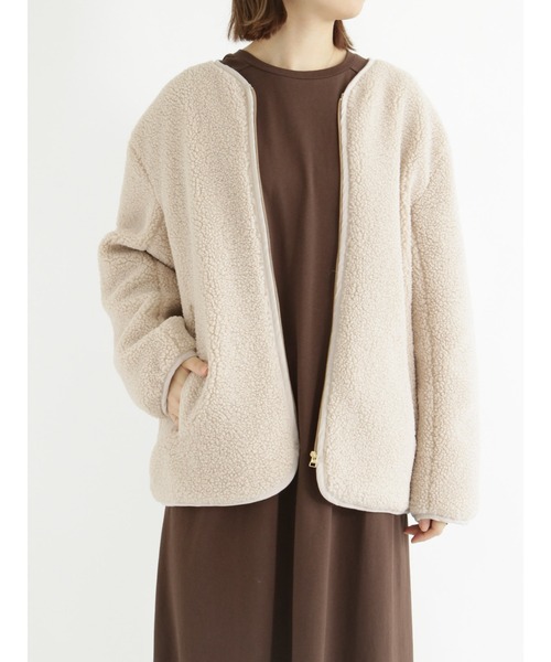 Samansa Mos2 blue（サマンサモスモスブルー）の「ボアジャケット（ノーカラージャケット・レディース・ブラック/ベージュ/ブラウン・ﾌﾘ-）」の3枚目の写真