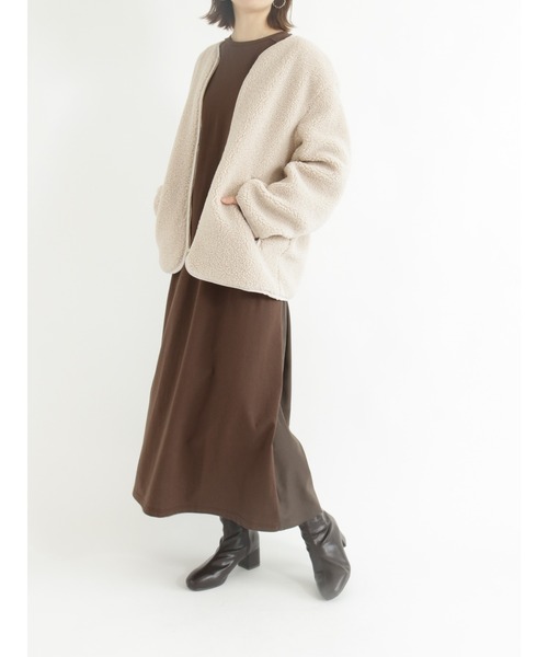 Samansa Mos2 blue（サマンサモスモスブルー）の「ボアジャケット（ノーカラージャケット・レディース・ブラック/ベージュ/ブラウン・ﾌﾘ-）」の6枚目の写真