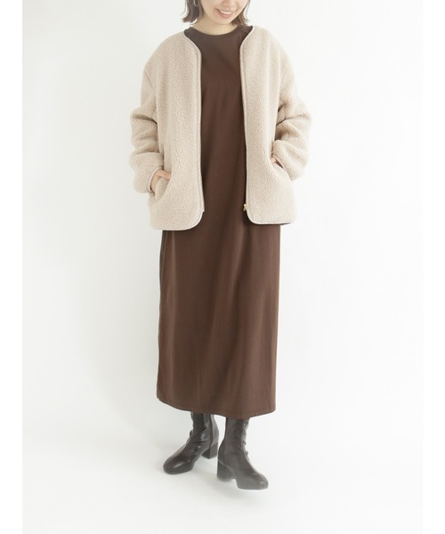 Samansa Mos2 blue（サマンサモスモスブルー）の「ボアジャケット（ノーカラージャケット・レディース・ブラック/ベージュ/ブラウン・ﾌﾘ-）」の8枚目の写真